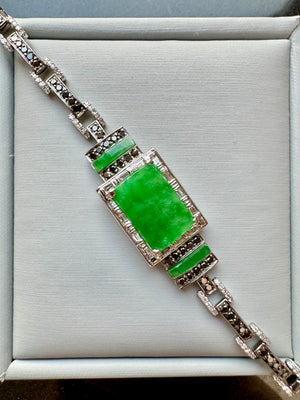 Art Deco Jade & Black, White Diamond Bracelet