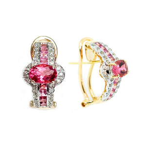 Pink Tourmaline & Diamond Hoop Earrings