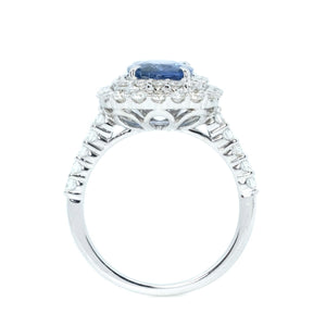 Cushion Sapphire & Diamond Double Halo Ring