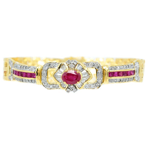 Infinity Art Deco Ruby, Baguette & Round Diamond Bracelet