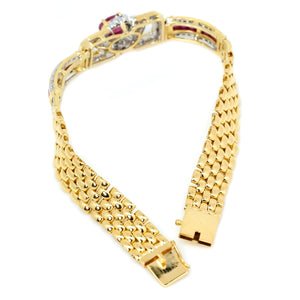 Infinity Art Deco Ruby, Baguette & Round Diamond Bracelet