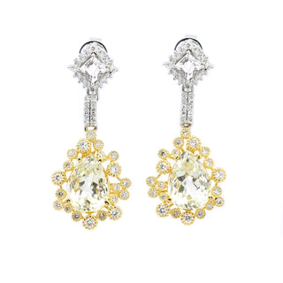 Galaxy Yellow Kunzite, White Sapphire & Diamond Earrings