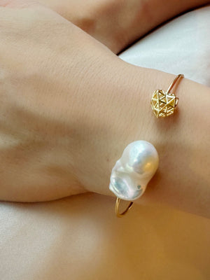 Heart to Heart Baroque Pearl Cuff Bracelet