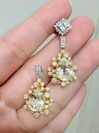 Galaxy Yellow Kunzite, White Sapphire & Diamond Earrings
