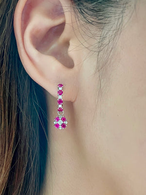 Ruby & Diamond Mosaic Drop Earrings