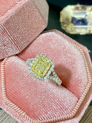Cushion Fancy Yellow Diamond Halo Ring