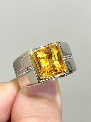 Men's Emerald Cut Citrine and Diamond Accent Ring