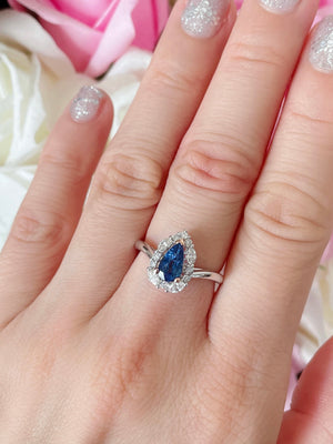 Petite Teardrop Sapphire & Diamond Halo Ring