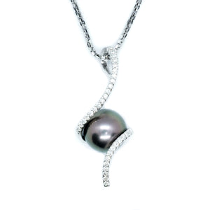 Swirl Black South Sea Pearl & Diamond Pendant - Johnny Jewelry