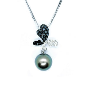 Black South Sea Pearl & Black and White Diamond Butterfly Pendant - Johnny Jewelry