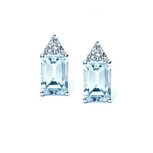 Emerald Cut Aquamarine & Diamond Studs - Johnny Jewelry