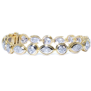 Two Tone Bezel Marquise and Round Diamond Tennis Bracelet - Johnny Jewelry