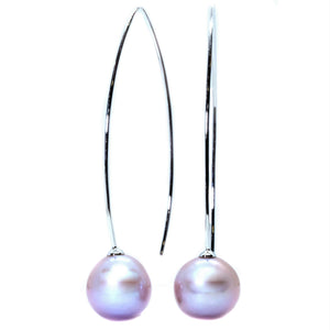 Long Wire Pink Pearl Hoop Earrings - Johnny Jewelry