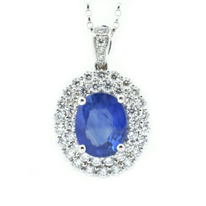 Double Halo Sapphire & Diamond Pendant - Johnny Jewelry