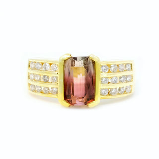 Semi Bezel Bi-color Tourmaline & Diamond Ring - Johnny Jewelry
