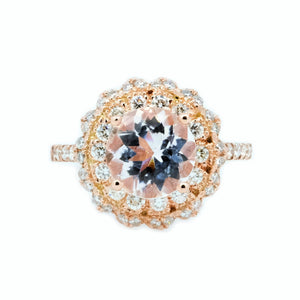 Lacy Morganite & Diamond Halo Ring - Johnny Jewelry