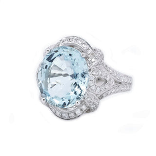 Vintage Style Filigree Aquamarine & Diamond Ring - Johnny Jewelry