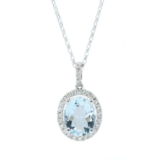 Oval Aquamarine & Diamond Halo Pendant