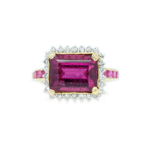 Emerald Cut Rubellite, Ruby & Diamond Ring