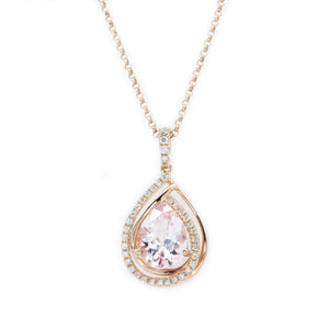 Teardrop Pink Morganite & Diamond Pendant