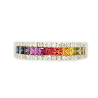 5mm Princess Cut Rainbow Sapphire & Diamond Band