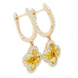 Clover Yellow Sapphire & Diamond Drop Earrings