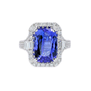 Cushion Tanzanite & Diamond Halo Cocktail Ring