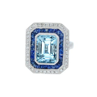 Art Deco Aquamarine & Sapphire, Diamond Two-Way Ring & Pendant