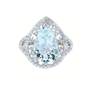 Pear Shaped Aquamarine & Diamond Filigree Ring