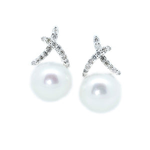 Pearl & Criss Cross Diamond Earrings