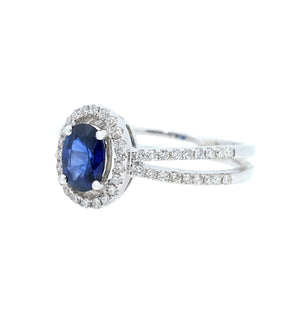 Split Shank Sapphire & Diamond Halo Ring