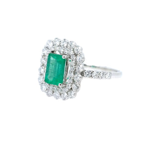 Lacy Double Halo Emerald & Diamond Ring