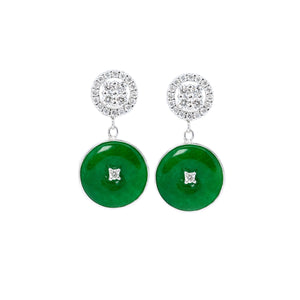 Jade Button & Diamond Drop Earrings