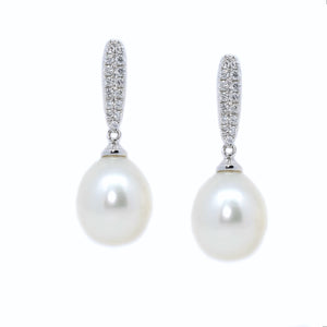 Pave Diamond Pearl Drop Earrings