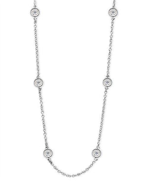 Bezel Set Diamond Cut Sixteen Diamond Station Necklace - Johnny Jewelry