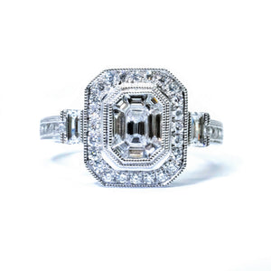 Art Deco Illusion Set Emerald Cut Diamond Ring - Johnny Jewelry
