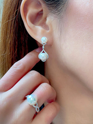Victorian Double Pearl Diamond Earrings
