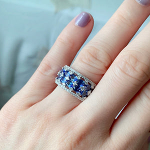 Crown Double Row Sapphire & Diamond Ring