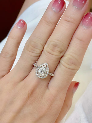 Double Halo Pear Shaped Diamond Ring