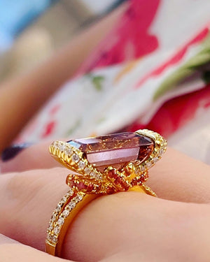East-West Peachy Pink Tourmaline & Diamond Ring
