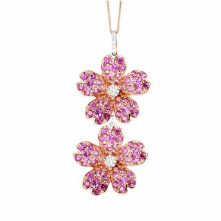 Double Pink Sapphire Cherry Blossom Pendant - Johnny Jewelry