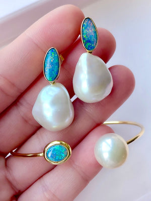 Opal & Freshwater Pearl Open Cuff