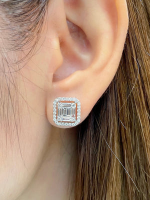 Art Deco Illusion Set Emerald Cut Diamond Earrings - Johnny Jewelry