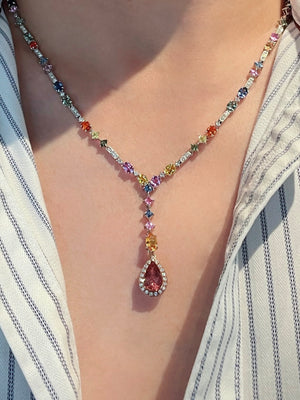 Diva Multi-Sapphires & Pink Tourmaline Drop Necklace