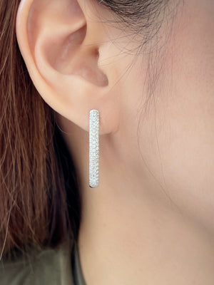 Oval Inside Out Micro Pave Diamond Hoop Earrings