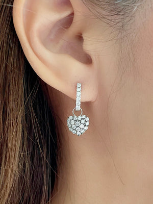 Diamond Heart Drop Huggie Earrings