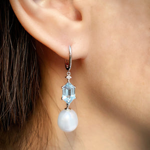 Geometric Blue Topaz & FWP Earrings