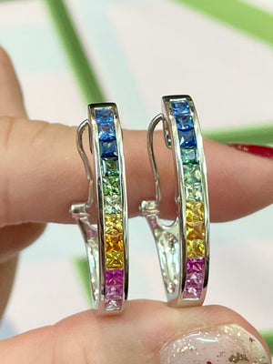 Rainbow Sapphire Hoops - Johnny Jewelry