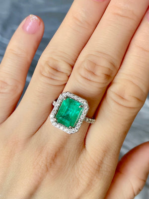 Diva Emerald Cut Emerald & Diamond Halo Ring