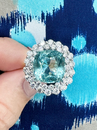 Galaxy Double Halo Aquamarine & Diamond Ring